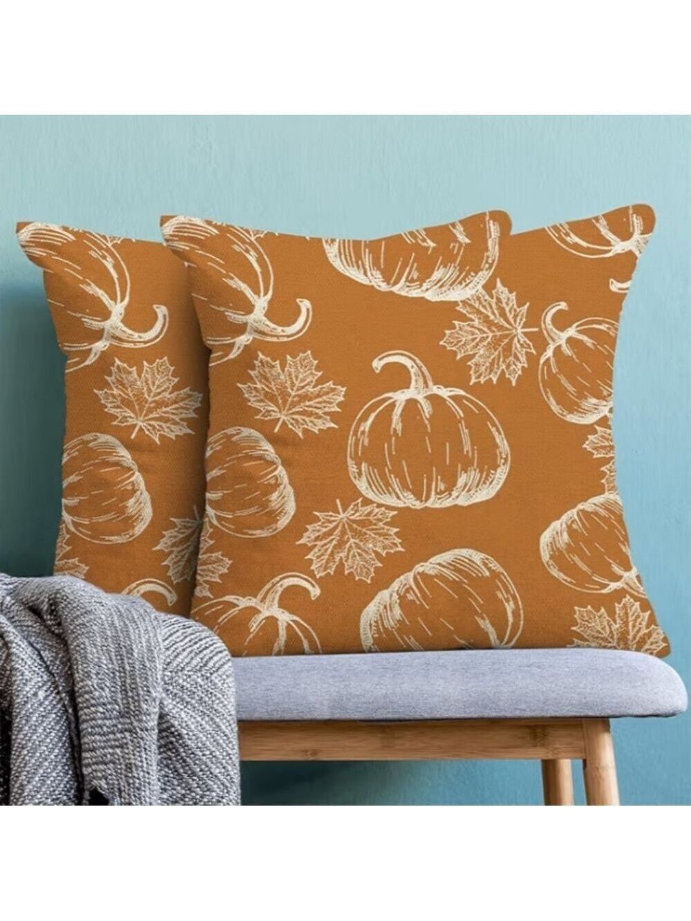 2/$20 Autumn Pumpkin and Leaf Print Fall Throw Pillow Covers - Picture 4 of 7